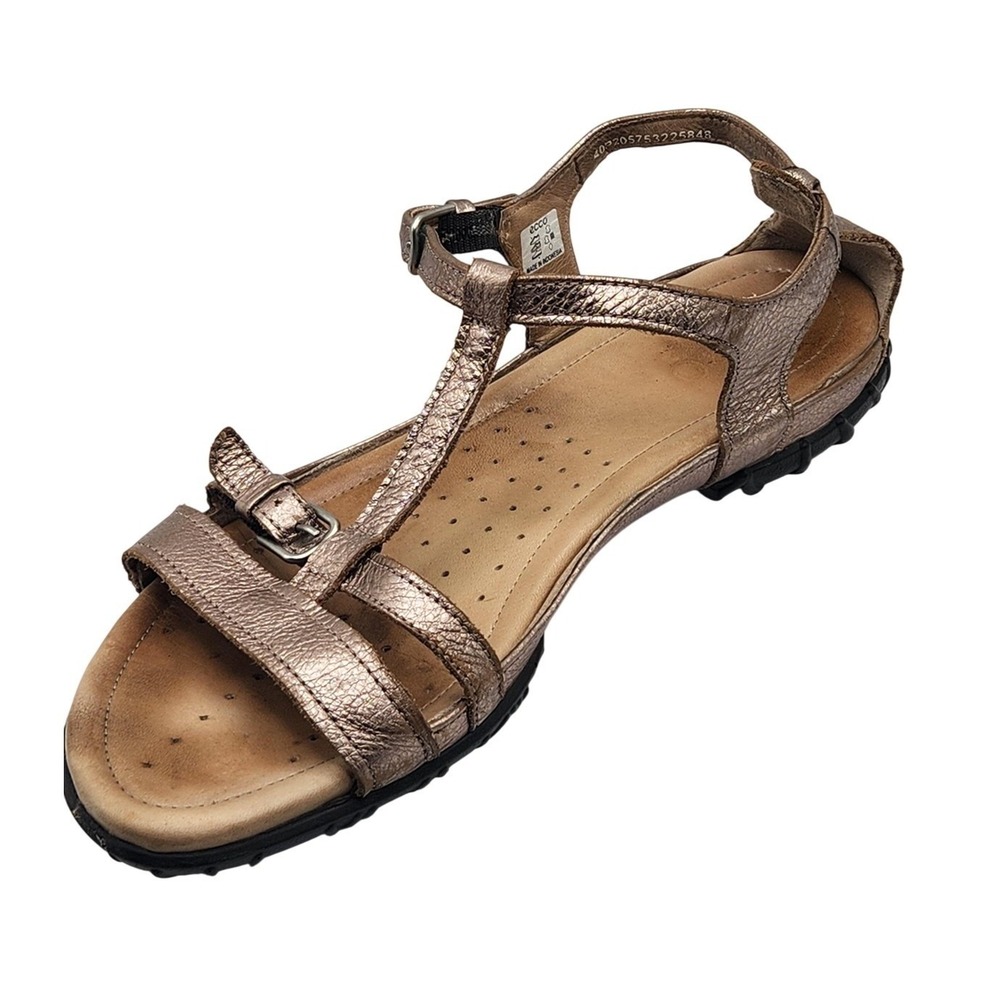 ECCO Sandals Shoes Womens Size 9.5 Metallic Bronze Leather Strappy Comfort Ankle